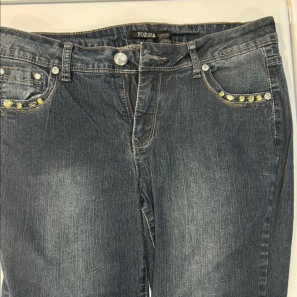 Roz & Ali Blue Straight Leg Jeans with Studded Accents